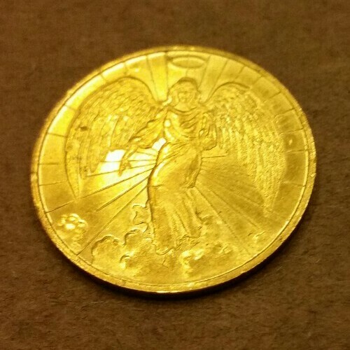 Vintage Religious Guardian Angel Gold Tone Coin Token - Picture 2 of 2