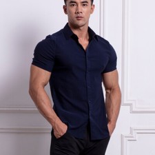 Herren Freizeit Fitness Kurz Hemd Hoch Dehnbar Bodybuilding Top Muskel Sport Für