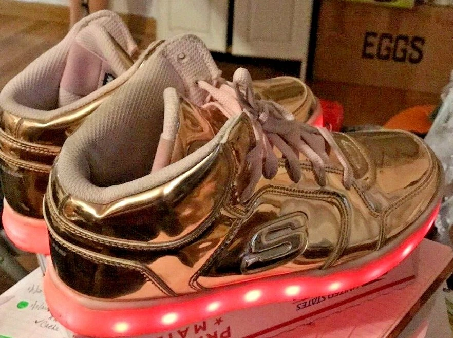 Skechers rose gold light up shoes hot sale