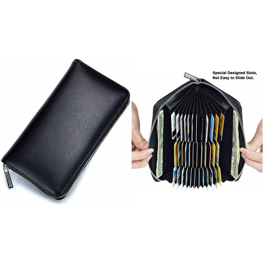 Men Genuine Leather RFID Blocking Wallet ID Credit Card Holder Zipper