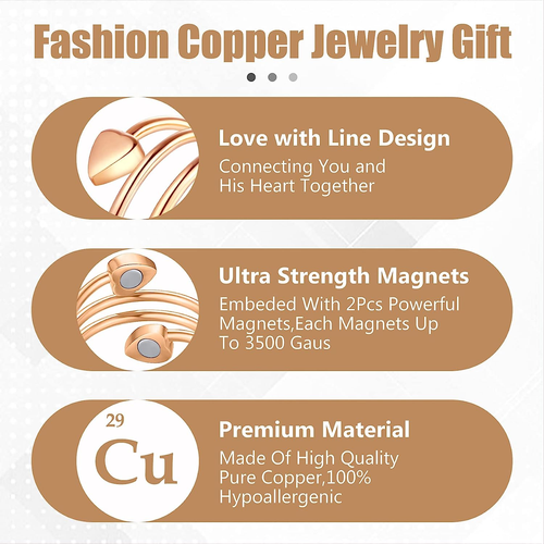 Copper Rings for Women,Magnetic Ring Adjustable Love Heart Copper Rings,Christma - Picture 5 of 9