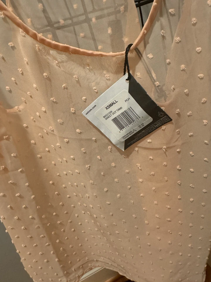VOLCOM Women's Tank Size XS Sweet Dot Sheer Peach Top NEW - Image 4 of 4