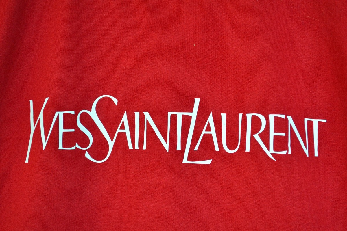 Vintage Mens YVES SAINT LAURENT Sweatshirt Logo White Print
