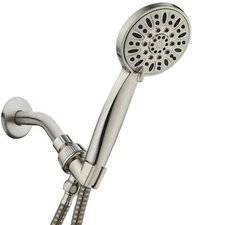 AquaDance 4 Inch Brushed Nickel High Pressure Hand Held Shower Head, 6 Foot Hose