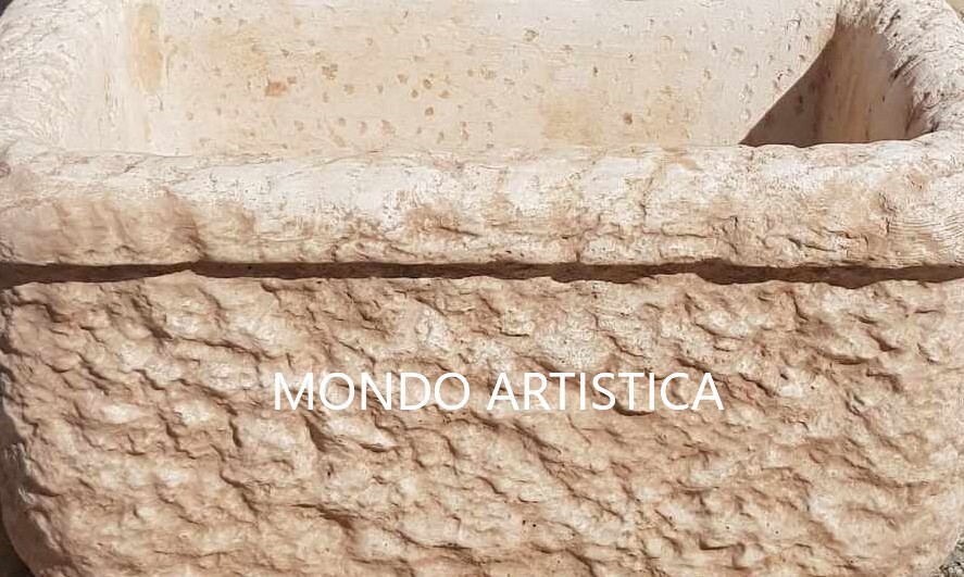 Fontana A Muro Tropea In Cemento E Marmo - Lavamani Da Esterno Con Scarico | 128x72x40 Cm | Bianco/Nocciola - Foto 10