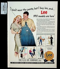 1947 Lee Work Clothes Men's Wear Union-Made Overalls Vintage Print Ad 30516