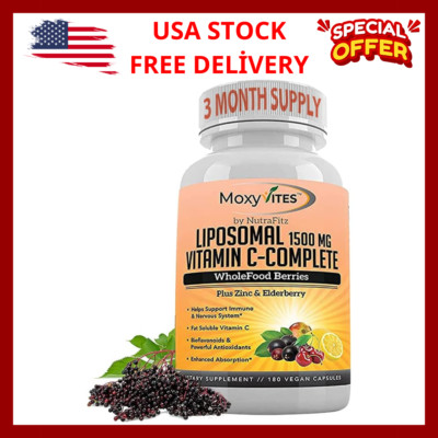 Liposomal Vitamin C with Zinc Capsules - Vit C Organic Elderberry, Amla, Camu Ca