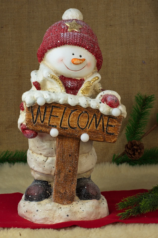 Großer Schneemann 46cm Willkommen Figur für Hauseingang mit Welcome Schild - Bild 4 von 4