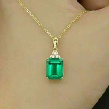 Natural Emerald 3Ct Emerald Cut Women's Pendant Necklace 14k Yellow Gold Plated