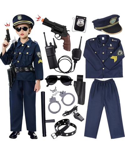 Police Officer Costume for Kids Boys Girls - 12PCS Kids Police Costume 3-4Y