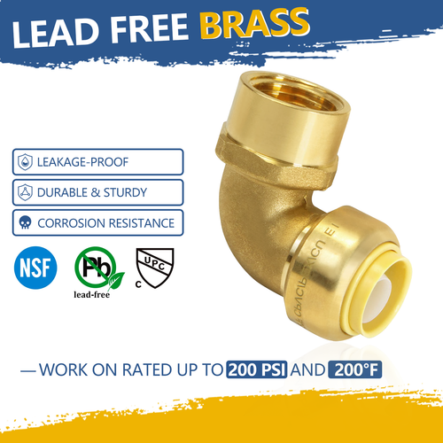 EFIELD (2 to100 Pack) 1/2" Push Fit ×1/2" Female Threaded Elbow Brass Fittings - Picture 4 of 12