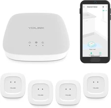 YoLink Smart Home Starter Kit: Hub & Water Leak Sensor 4-Pack