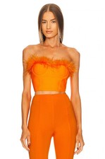 superdown Revolve Ramona Feather Bustier Crop Top XS Tangerine Strapless Bustier