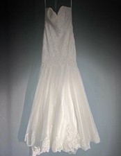 Morilee by Madeline Gardner Ivory Lace Beaded Mermaid V-Neck Button Train