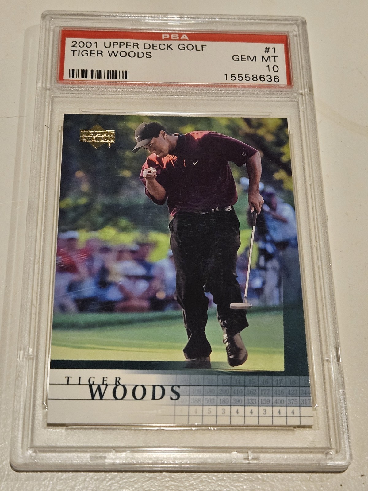Tiger Woods 2001 Upper Deck #1 Rookie Card PSA 10 Blue Ink Error Misprint Rare view 1