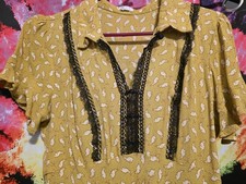 Kimchi Blue Urban Outfitters XL White Rabbit Mustard Yellow 1930s Look Dress New