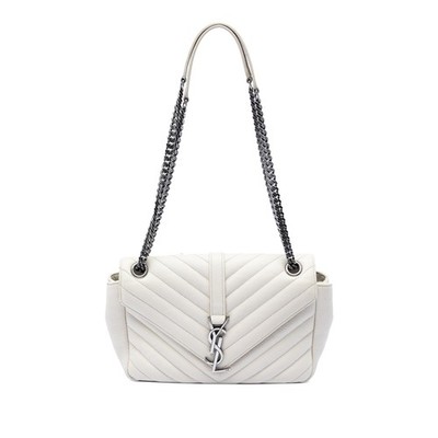 Saint Laurent Medium Chevron Calfskin Monogram Envelope Bag Pre-Loved Off White