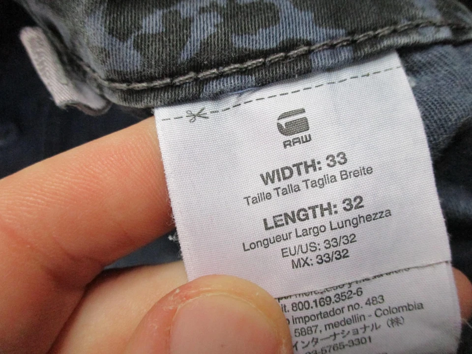 Pantalones G-Star RAW Para Hombres 33x32 Azul Camuflaje Defensa Aérea 5620 3D Delgados Carga Botón Mosca Foto 4 de 4