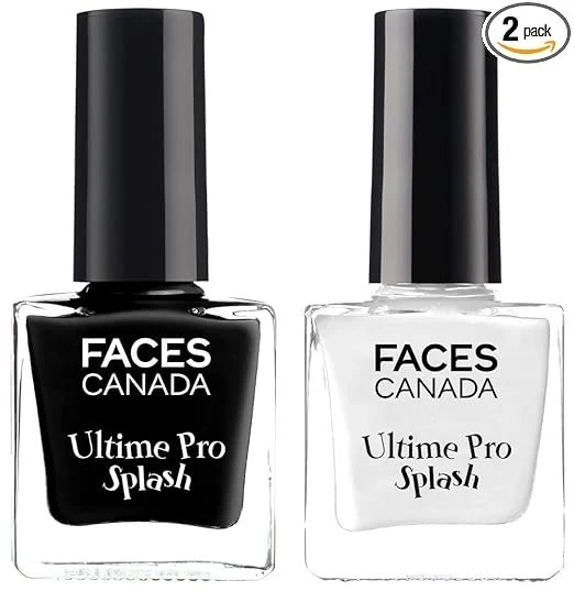 FACESCANADA Splash Glossy Finish Nail Enamel Set Of 2 - White O White & Black Be