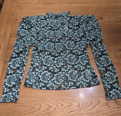 NWT ANTHROPOLIGY DOLAN Women's Green Mesh Long Sleeve Top Sz M
