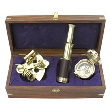 Marine-Set aus Messing/Leder 28,5 x 13 cm Sea-Club