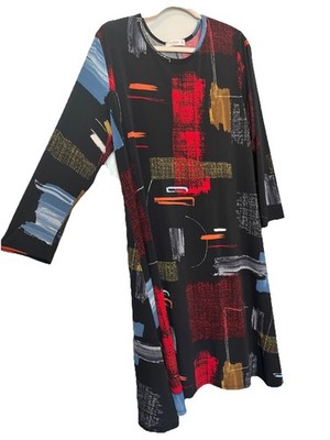 Jess & Jane Dress Women's XL Stretch A-Line Swing Abstract Artsy Monet USA made