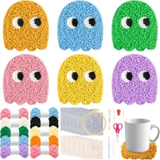 ERguanfoiun 6Set Game Ghost Punch Needle Coaster As the picture show, 