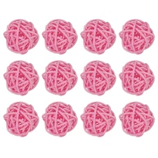 12 Pcs Wicker Rattan Balls 1.2In for Vase Fillers Party Decorative Pink