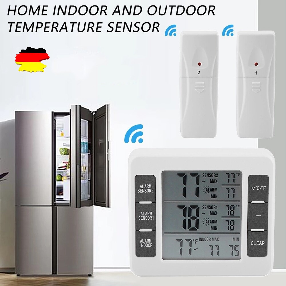 Digitales Kühl- & Gefrierschrank-Thermometer, Temperatur Alarm, 2 Sensoren