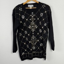 Victoria Harbour VTG 90s Black Embellished Beaded Grandmacore Sweater Size M