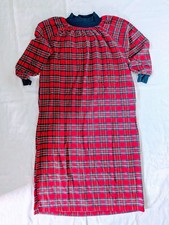 VTG Kittens Tartan Flannel Nightgown Sz Large Mock Neck Cottagecore Grandma USA