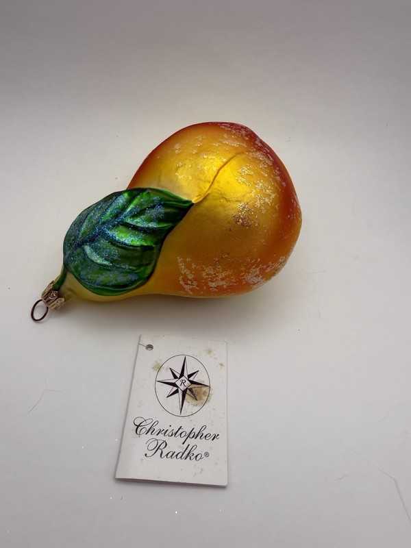 Vintage Christopher Radko Golden Pear Glitter Glass Christmas Ornament Retired