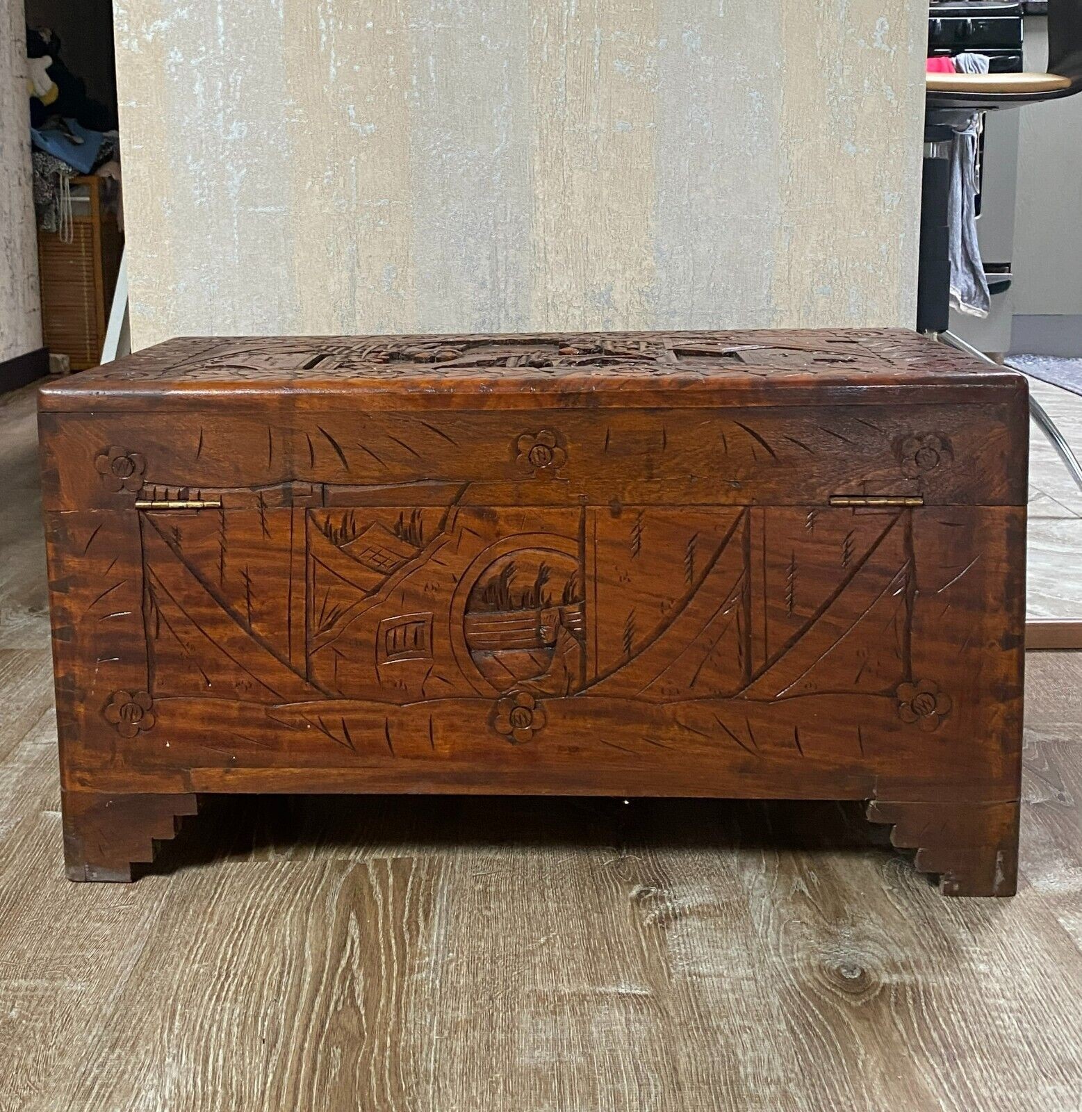 Carved Camphor Wood Chest