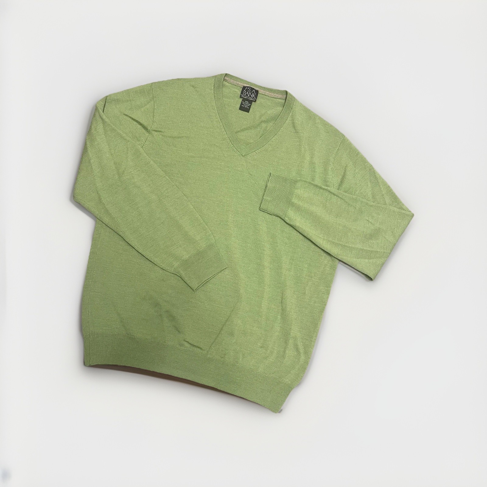 JOS A BANK Mens 2XL Traveler’s Collection Green Merino Wool V Neck Sweater