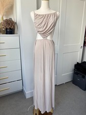 WIN WIN Vacation Maxi Dress Beige Draped bodice Side Cut Flowy Skirt Women S/M