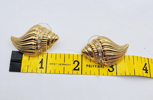 Vintage klare Strass Gold Kenneth Jay Lane KJL Avon Muschel Ohrringe Ohrstecker - Bild 5 von 6
