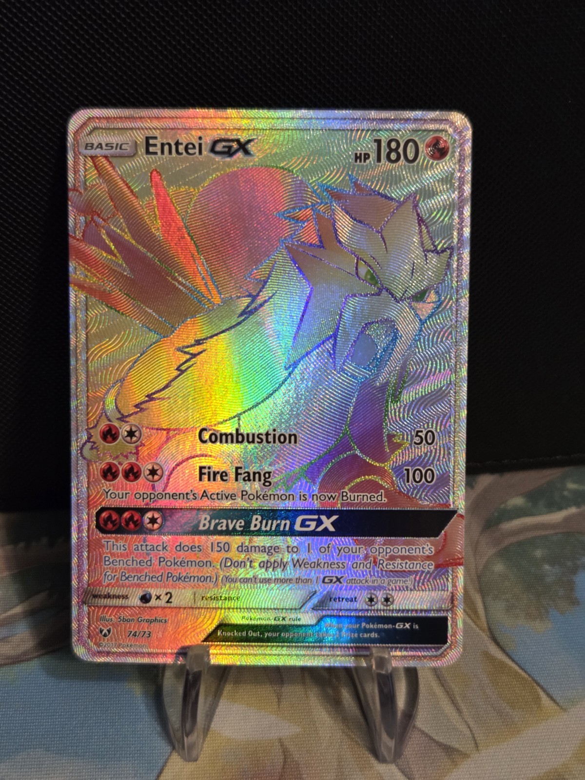 Entei GX Rainbow Secret Rare - 74/73 Shining Legends - Pokémon - NM