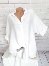 Italy Damen Hemd Bluse 46 48 50 NEU Oversize Tunika Curvy Weiß Vokuhila