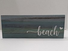 Beach Wood Sign Light Blue Rectangle Free Standing Beach Summer Decor 8"x3"x1.5"