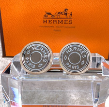 Hermes Paris Fantaisie Sellier Cufflinks Chain Type Silver Tone & Wood with Case