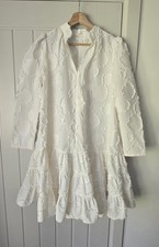 H&M Off White Jacquard Mini Dress UK S Frayed Detail Boho Wedding Summer