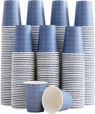 8 oz Disposable Paper Coffee Cups 300 Pack Navy Floral Hot Cold Drinks