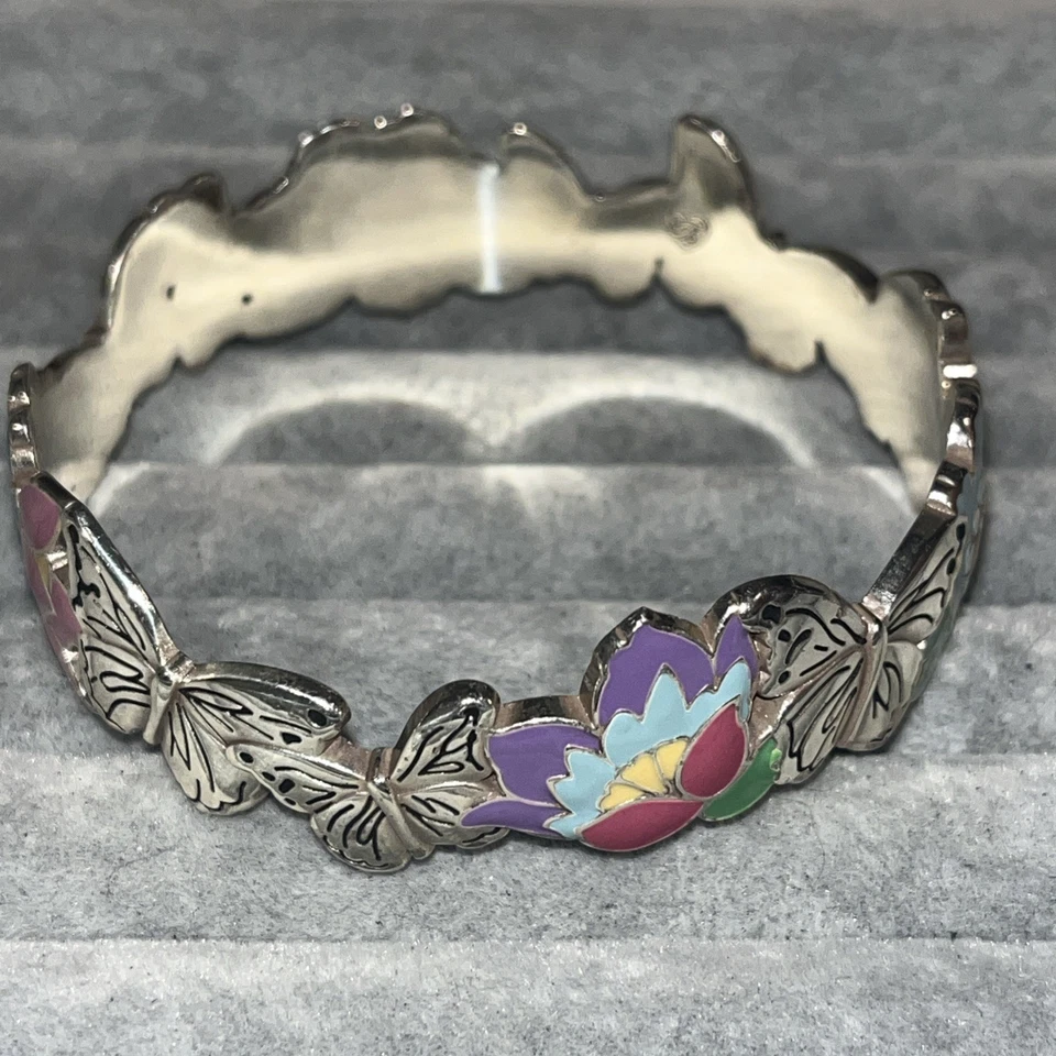 Nuevo Brazalete Brazalete Brighton Plata Mariposas Colorido Esmalte Flores Para Mujer Foto 4 de 4