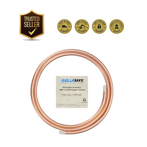 1/4" OD x 5 ft Pure Copper Tubing for HVAC & Refrigeration - ASTM B280 Certified