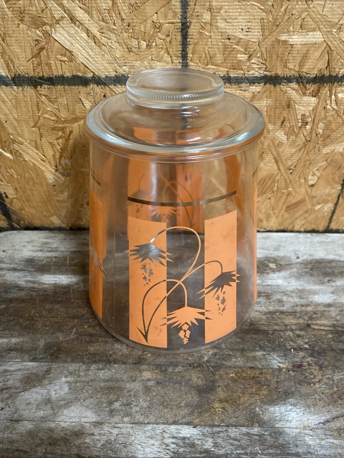 Vtg Bartlett Collins Orange Tropic Gold Trim Glass Cookie No Chips Cracks & Lid