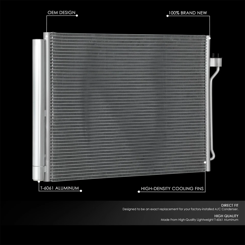 Fit 10-19 BMW 528i 550i/550i GT 650i xDrive OE Style Aluminum A/C Condenser - Image 2 of 4