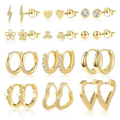 Ohrringe Gold Set, 12 Paar Multipack Kleine Creolen Gold Ohrstecker Set Damen...