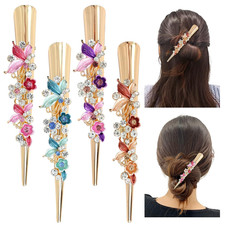 Dizila 4 Pack Large Long Metal Alligator Hair Clips with Sparkly Rhinestone Flow