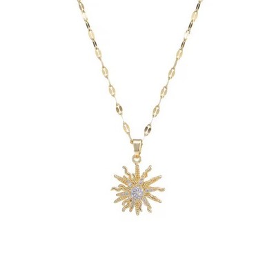Sunflower 18K Gold Stainless Steel  Anti-stress Necklace Pendant Rotating 