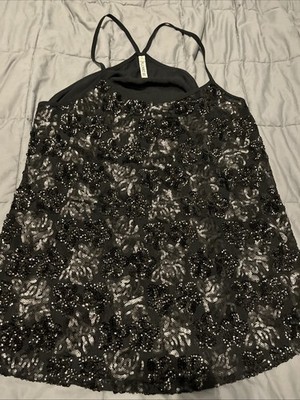 BB Dakota Top S Black Sequin Sheer Cami Tank